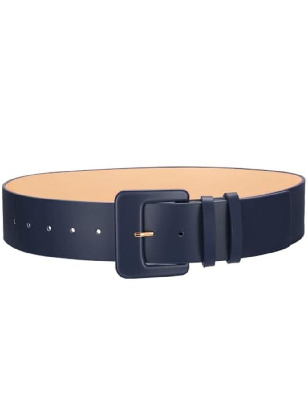Blue Wide Vegan Leather Waist Belt 2.13" Square Buckle Statement Dress Belt